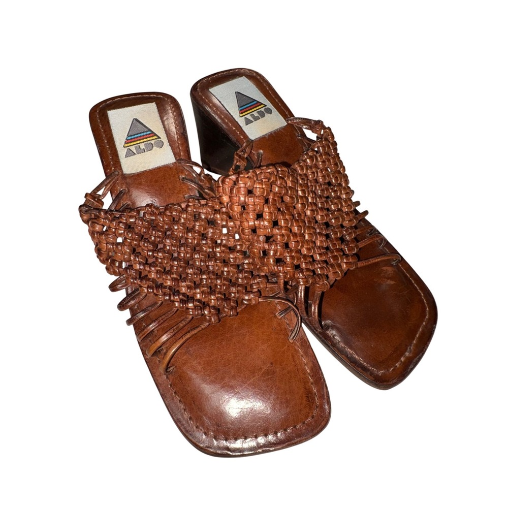Vintage Aldo 90s Leather Platform Wedge Sandals Brown EU38 US7.5 Boho Hippie Y2K